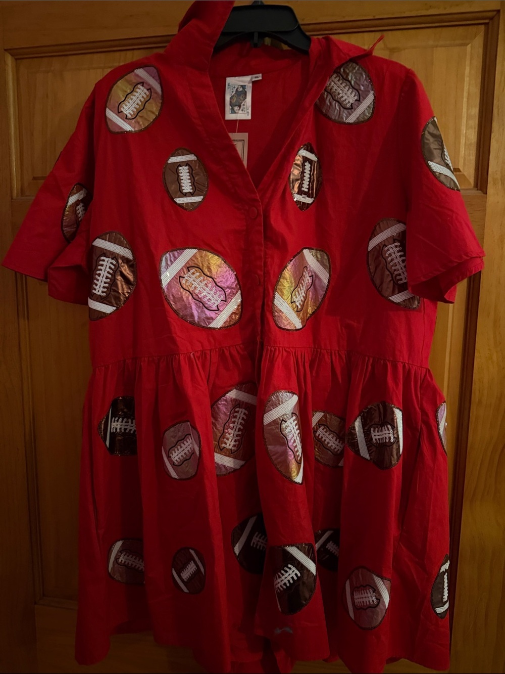 QUEEN OF SPARKLES Red Football Print Romper